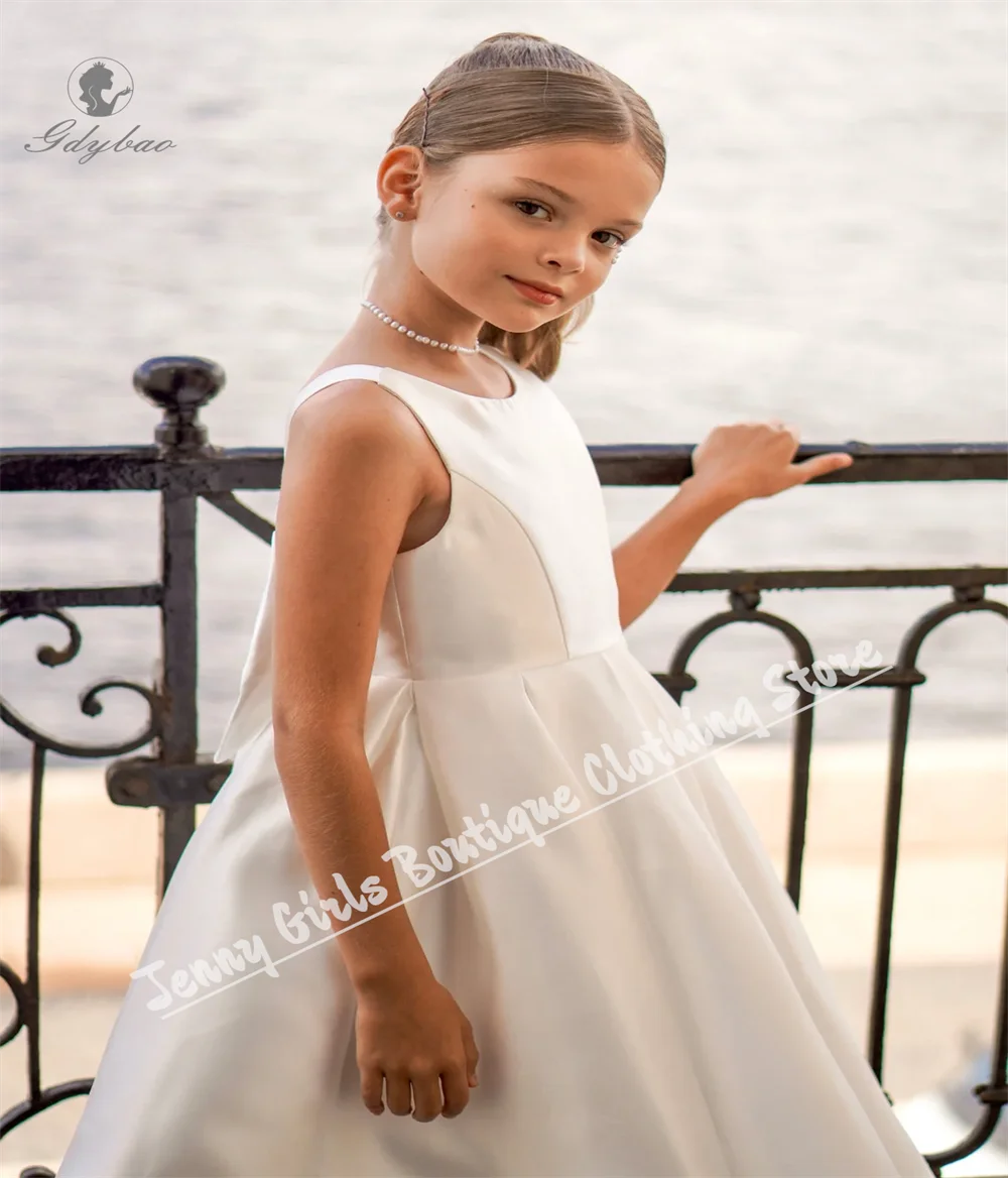 Pleat Custom Flower Girl Dress For Wedding Tulle Pearls Birthday Pageant Beauty Pageant Princess Holy Communion Gown
