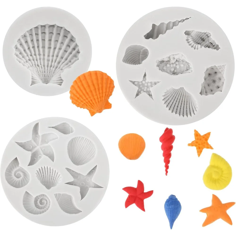 Silicone Mold Marine Theme Seashell Cake Decorating Tools Chocolate Conch Butter Mold Starfish Clay Fondant Crafting Baking