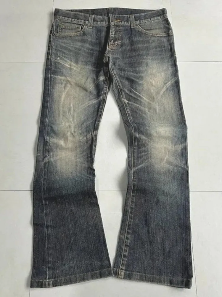 Deeptown Vintage Y2k Bootcut Jeans Women Man Distressed Flared Jeans Retro Grunge Streetwear Boyfriend Style Washed Denim Pants