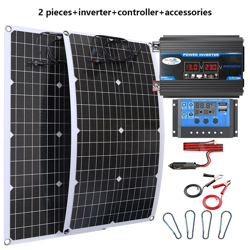 2000W Solar Panel Kit Inverter Solar Controller Waterpfoof Comping Solar Power 110V-220V Generation Intelligent Charging Board