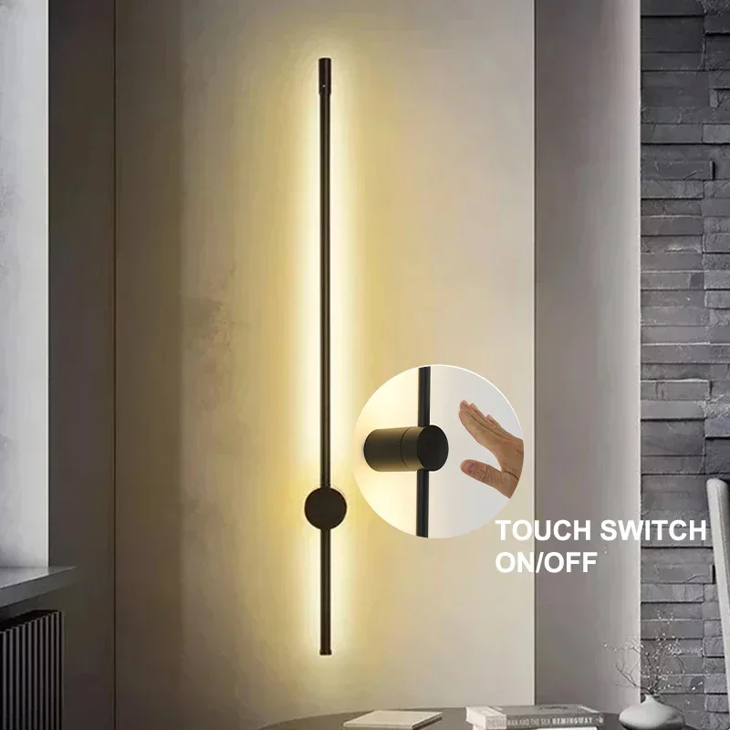 

Nordic Modern LED Long Straight Wall Lamp Decor For Home Bedroom Hotel Aisle Stairs Indoor Home Black Lights Fixtures