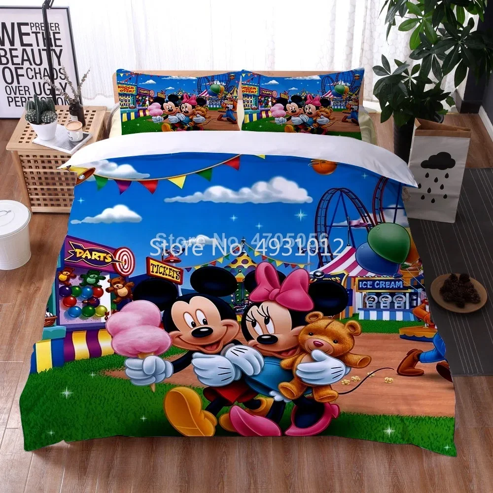 Anime Mickey Mouse Minnie zestaw poszewek bożonarodzeniowa pościel świąteczna zestaw pościel Queen King Size dla chłopca dziewczynki do domu