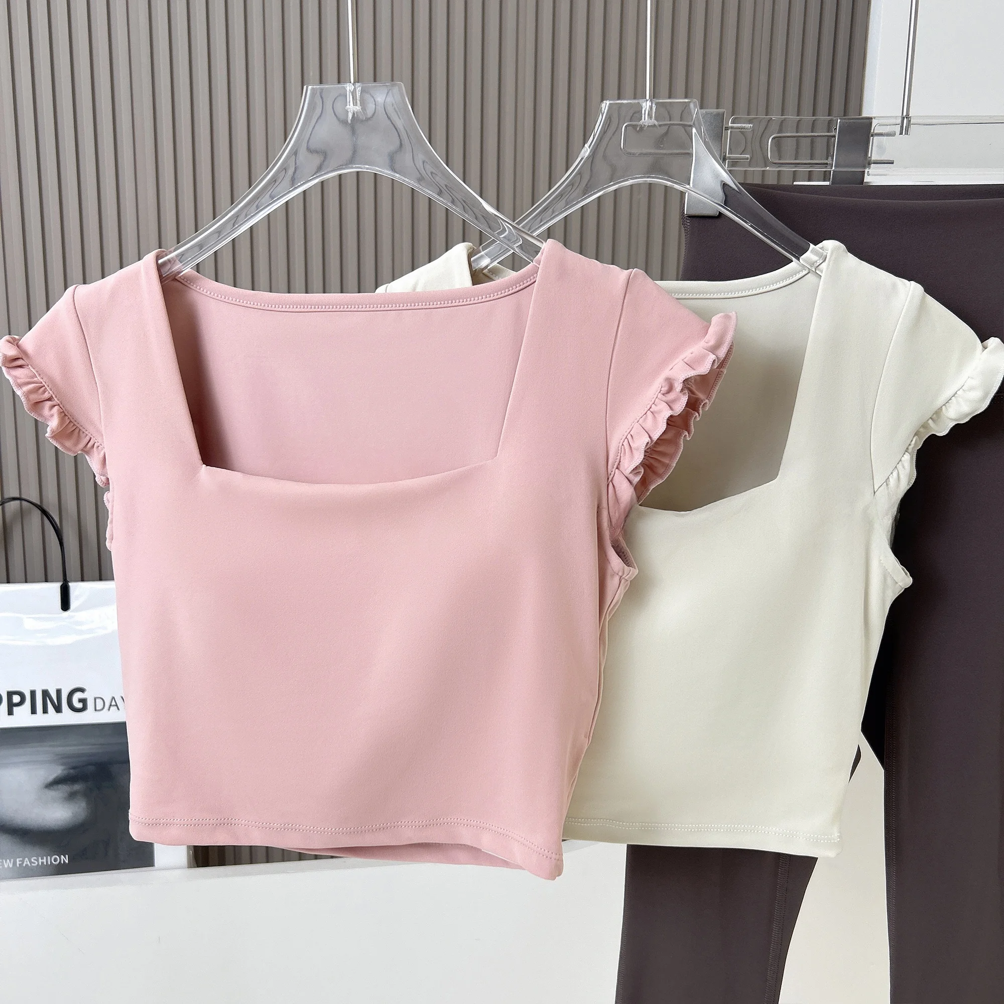 

Женская футболка для йоги Slim Fit с коротким рукавом и квадратным вырезом, для бега, пилатеса, тренировок, фитнеса, спортивная одежда