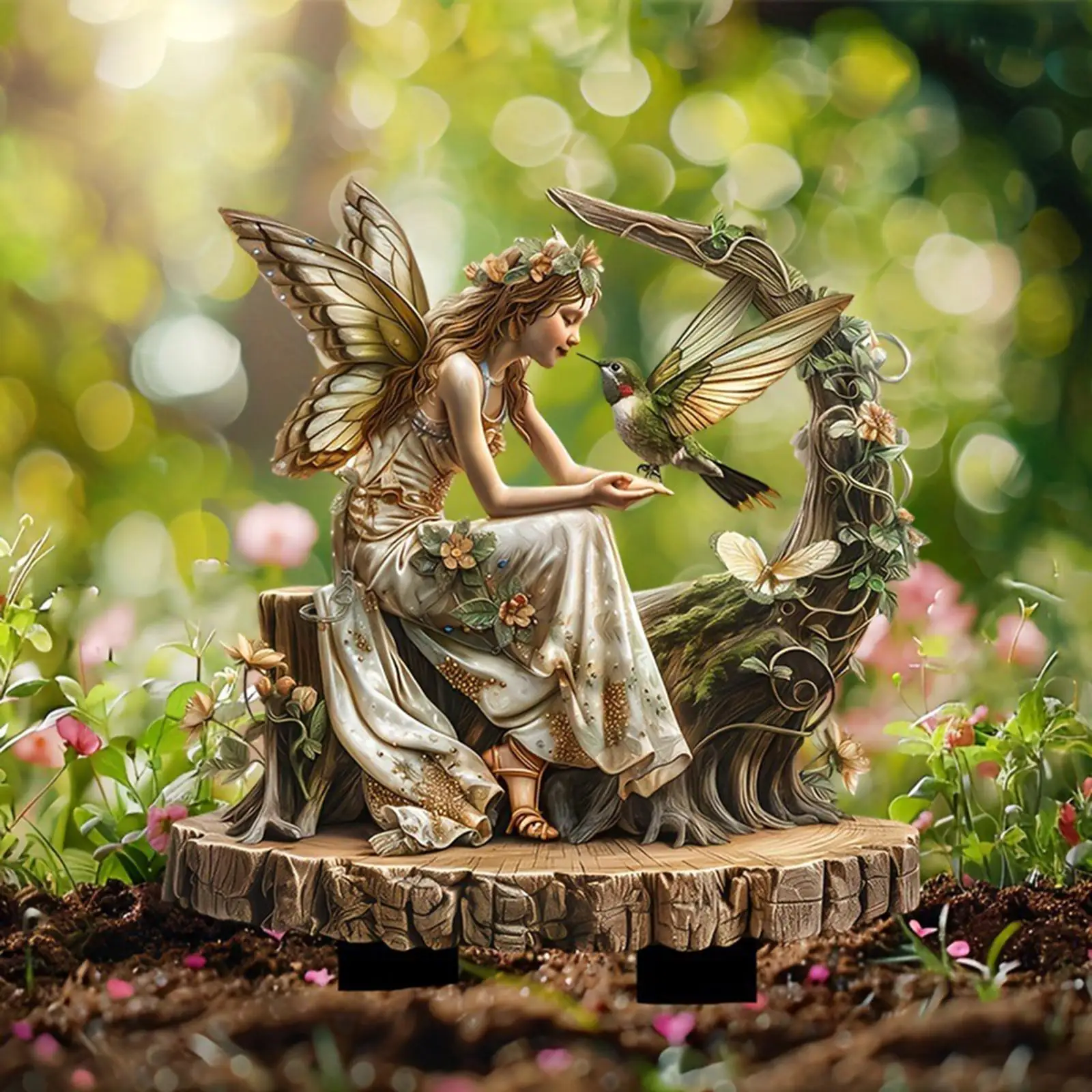 Fairy Decorative Garden Stake 2D Flower Pot Decor Acrylic Sign Yard Art Decor for Outside Bonsai Indoor Outdoor Yard Pathway