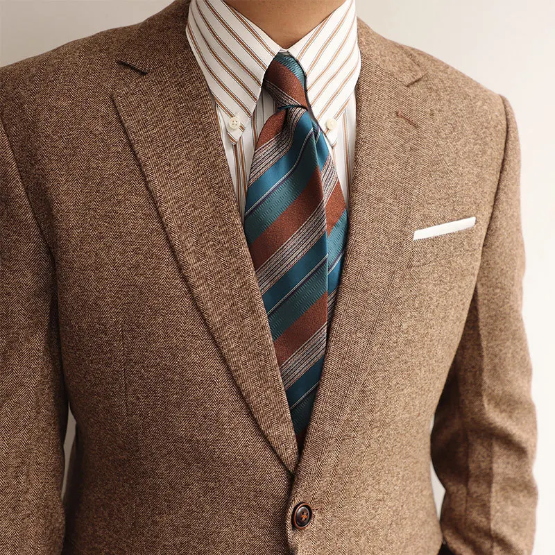 

Retro contrasting stripes, British atmospheric tie, men's pocket scarf set, Korean version, formal dress, business gentleman fac