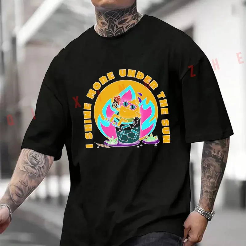 

2026 Shirt Cotton Casual T-shirts Sunny Cartoon Character In Glass With Flames Design Men's Summer Moto Cycling Top Tee