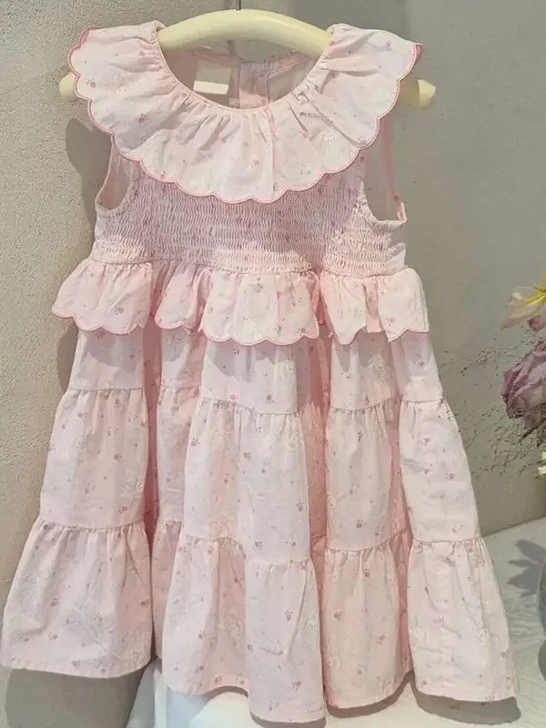 

2025 Summer New Girl Princess Long Dress Children's Thin Sleeveless Collar Printed Dress
