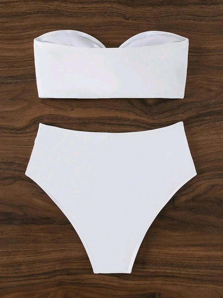 XS - L 3D kwiatowy Bikini Bandeau damski strój kąpielowy Bikini z wysokim stanem kobiety stroje kąpielowe dwuczęściowy zestaw Bikini kostium