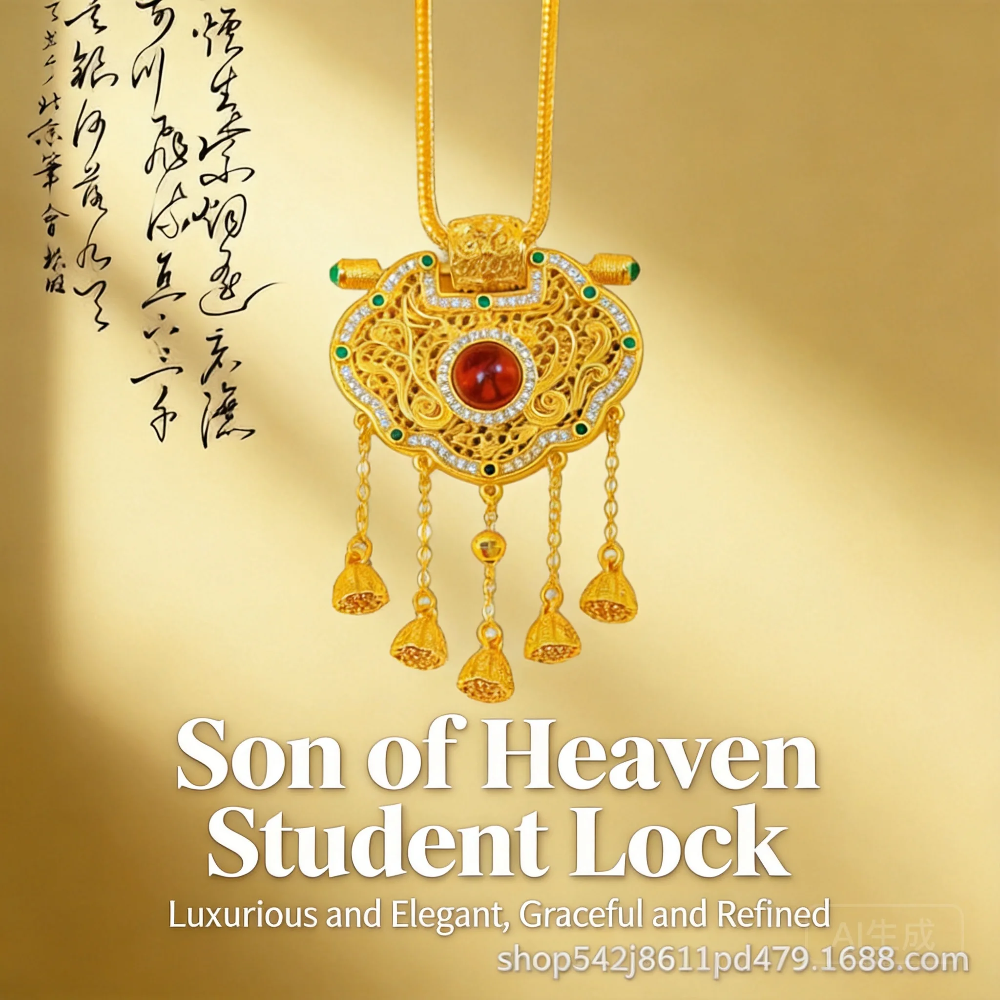 

Chinese Style Gold Plated Filigree Longevity Lock Pendant Necklace With Tassel For Women Hanfu Wedding Daily Jewelry Gift 2026