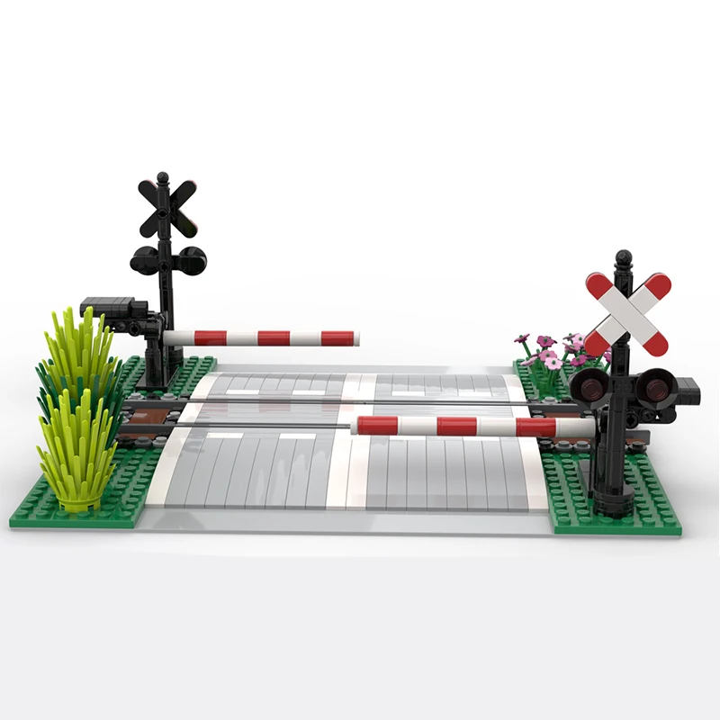 374pcs MOC Railway Level Crossing Passage Niveau Ferroviaire Train Technical Vehicle Engineering Model Building Blocks Toy Gift