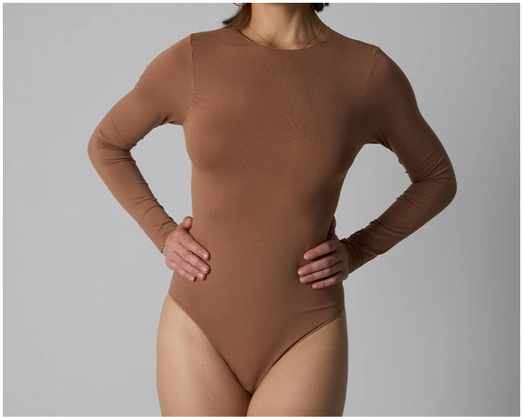 VITALINOVO Damen-Body mit Rundhalsausschnitt und langen Ärmeln, Basic Slim Fit, bequem, leicht, zum Schichten, sexy Tanga-Top, Herbst-Winter-Outfits – Detail 13