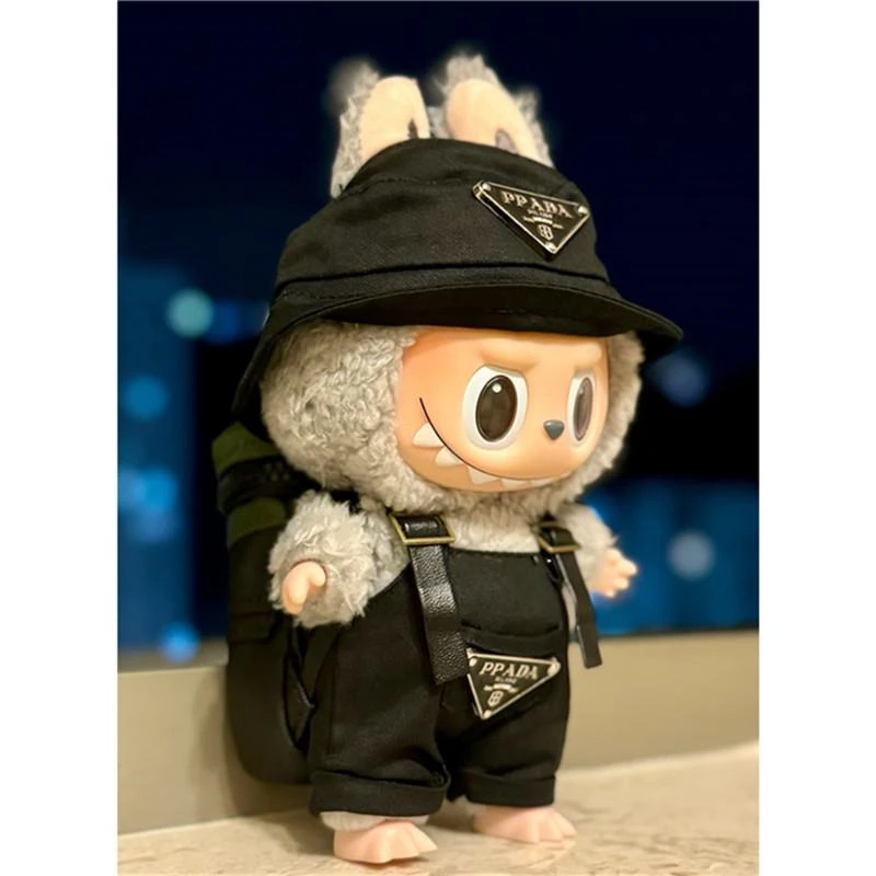 Ropa para muñeca Labubu de 15 y 17cm, monos de pescador Triangel invertido, sombrero de lujo, zapatos, atuendo, ropa, accesorios para fiesta sentada