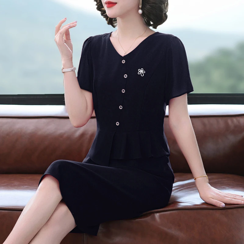 

Элегантное летнее платье для мамы на свадьбу, для женщин среднего возраста, из полиэстера, с V-образным вырезом, миди.