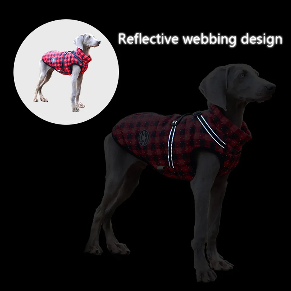 Winter Warm Big Dog Jacket with Harness Christmas Pet Clothes for Medium Large Dogs Golden Retriever Greyhound Weimaraner Coat