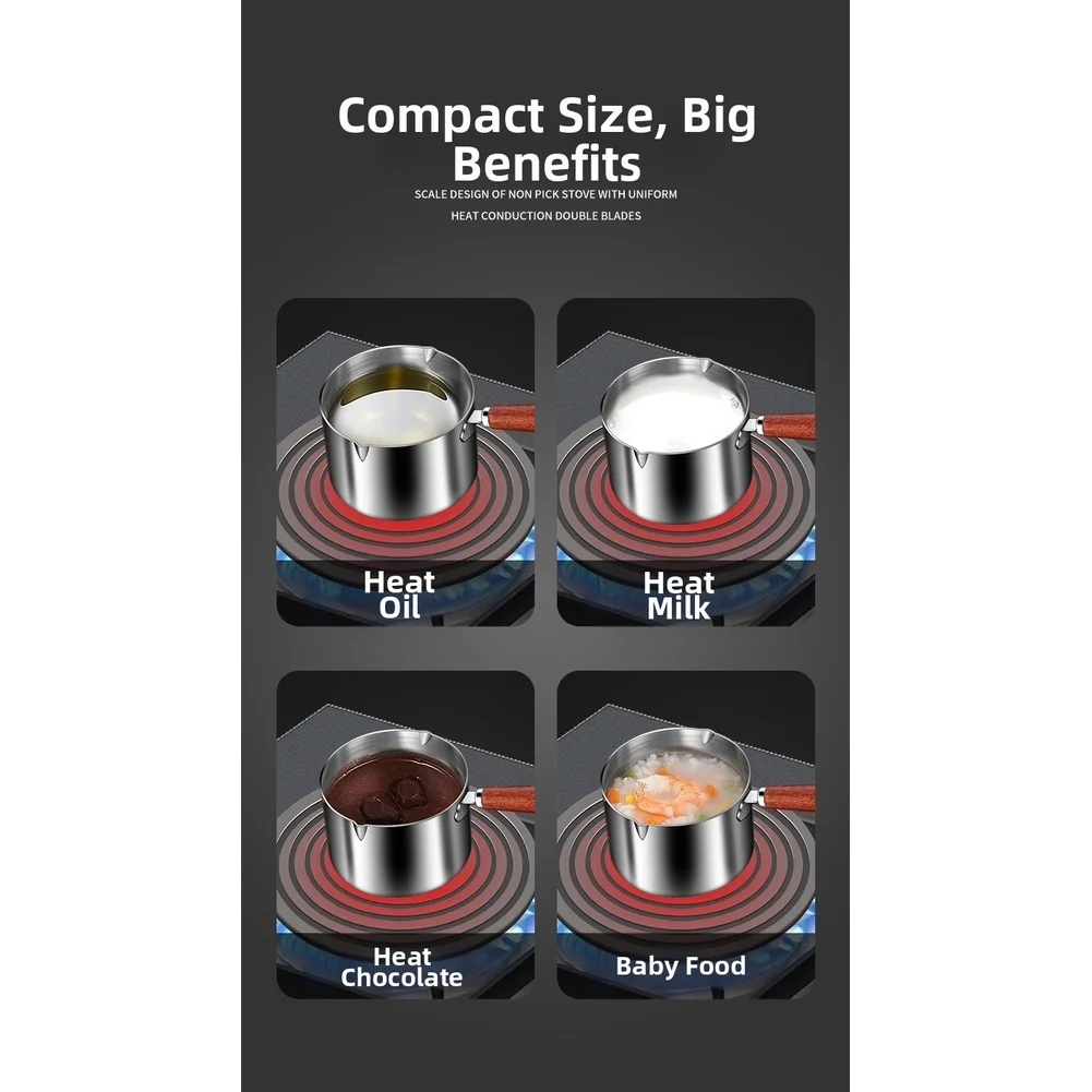 For MINI Stainless Steel Oil Pot with Wooden Handle and Dual Spouts for Precise Pouring During Cooking and Food Prep