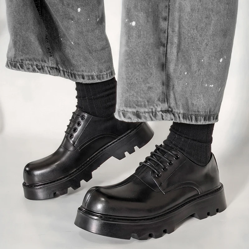 Luxury Men Leather Shoes Platform Mens British Brogue Dress Shoes Formal Business Oxfords Shoes for Men Wedding Party Nightclub