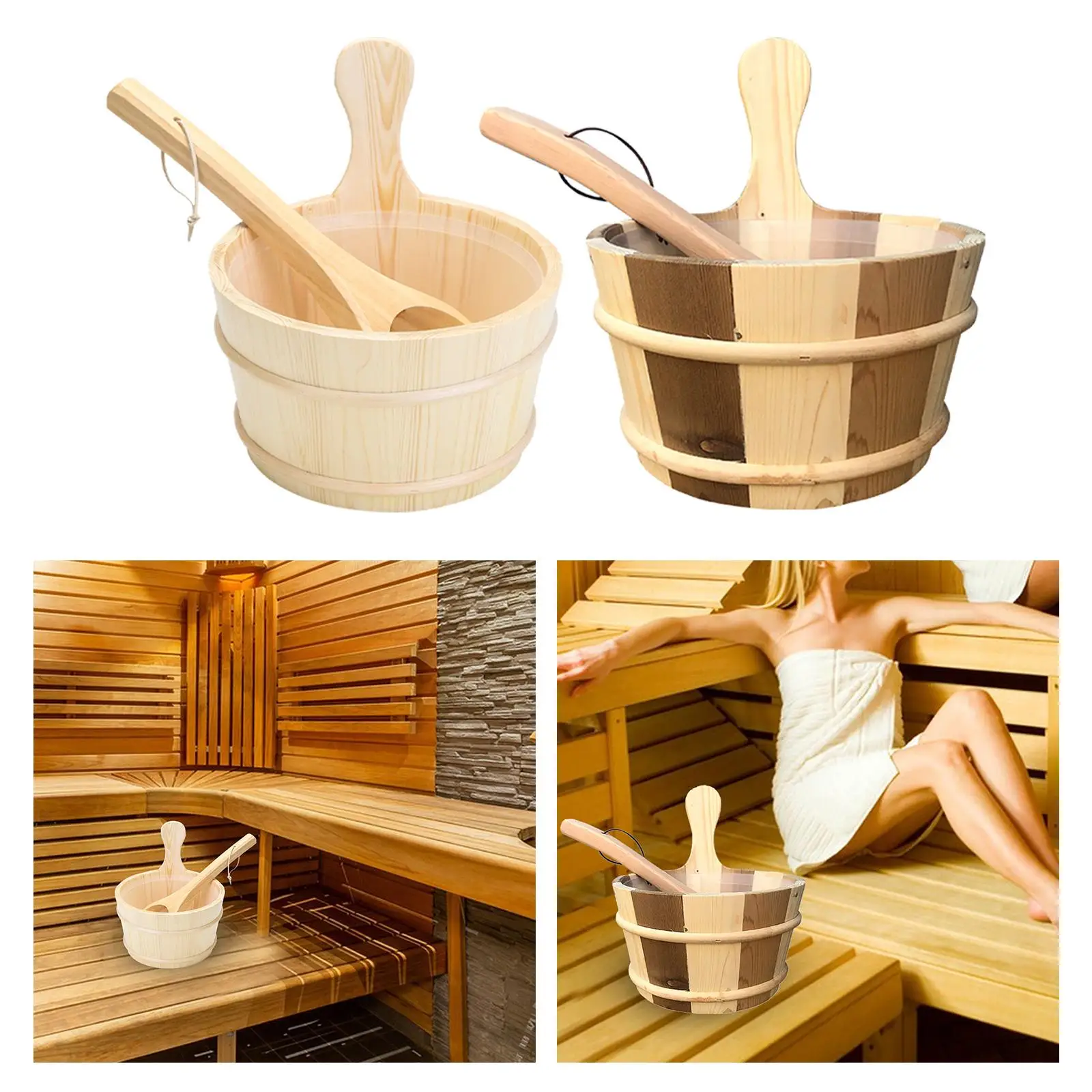 4L Sauna Barrel and Ladle Portable Traditional Large Capacity Bath Accessories SPA Accessory for Bath SPA Sauna Home Sauna Room