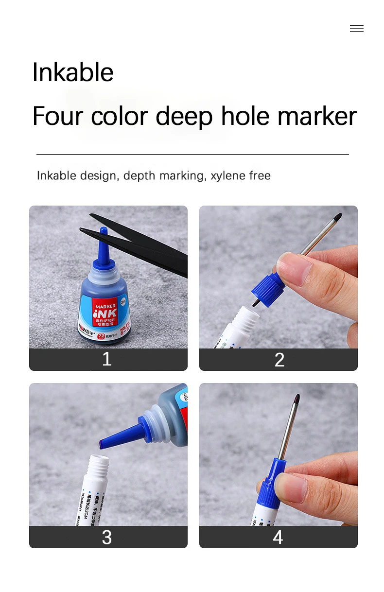4Pcs/Set Long Nib Head Markers 30mm Deep Hole Multi-Purpose Perforating Pen for Metal Waterproof Woodworking Bathroom Decoration