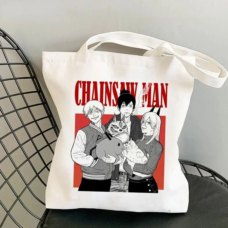 Mujer Chainsaw Man Anime Shopper Bag  Harajuku Eco Resauble Tote Bags for Women Street Style Large-capacity Shopping Bag Bolso