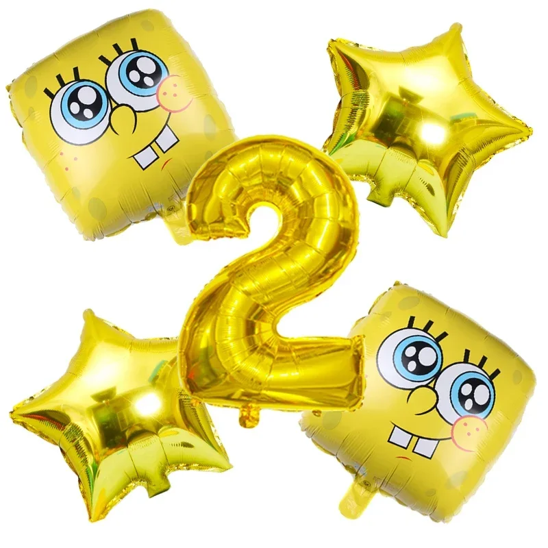 5pcs Cartoon SpongeBob SquarePants expression Balloons 32inch Gold Number Foil Balloon Babyshower Kids Birthday Party Decoration