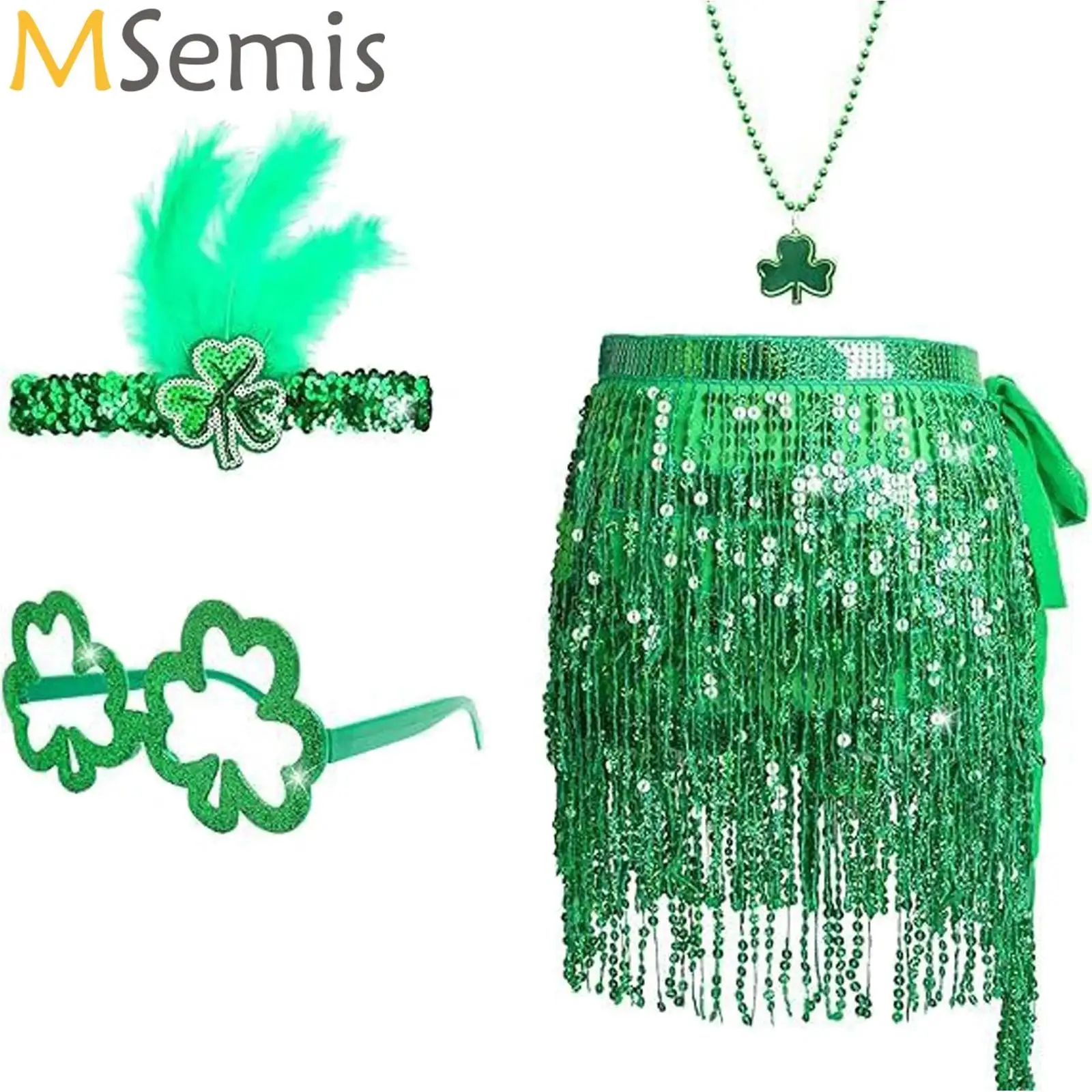 

Ireland Saint Patrick's Day Waiter Cosplay Costumes Green Dress Top Hat Accessories Suit Irish Holiday Themed Party Outfits