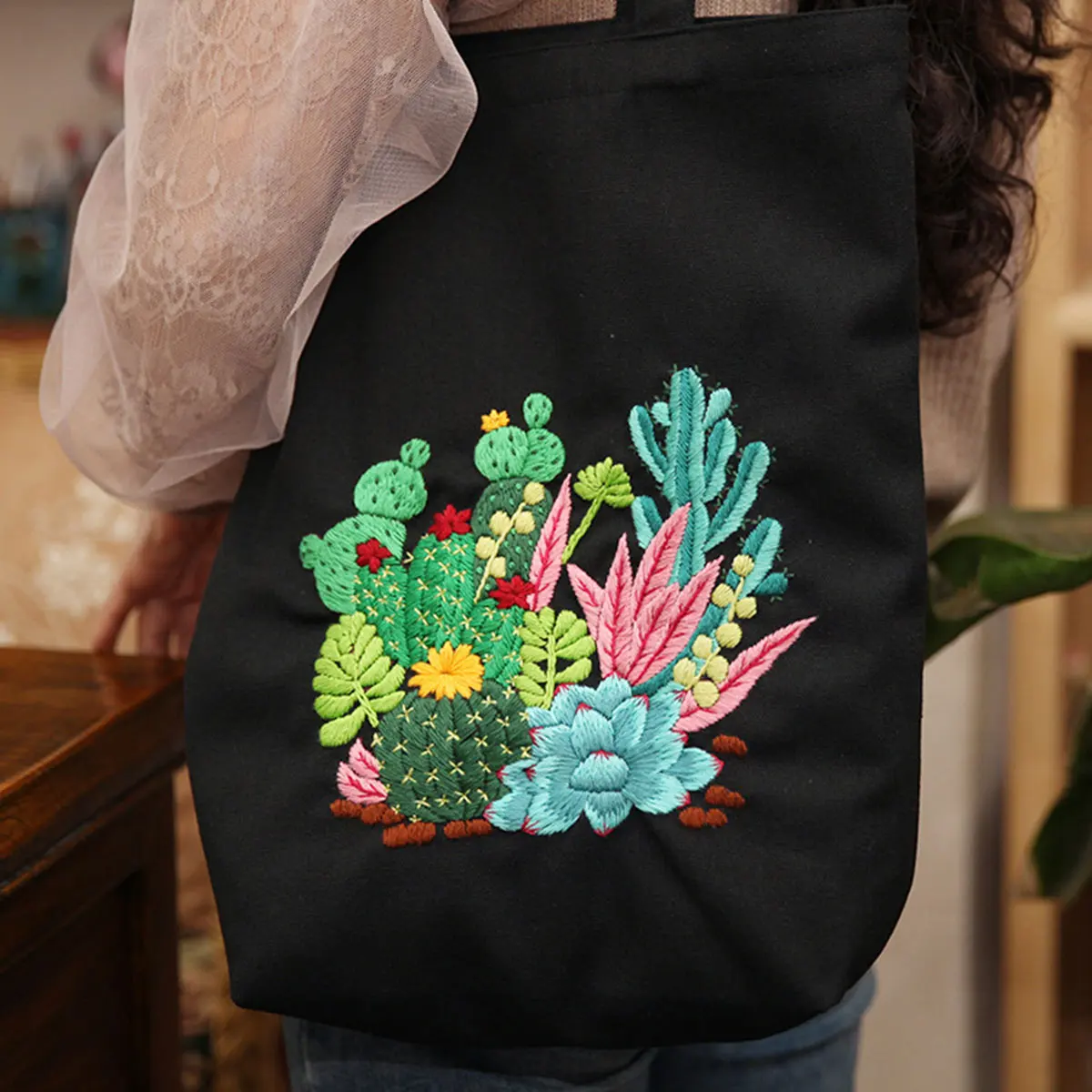 Unvollendetes Stickset, handgefertigte Umhängetasche, Blumen- und Pflanzenmuster, DIY-Bastelbedarf, Materialpaket für Starter