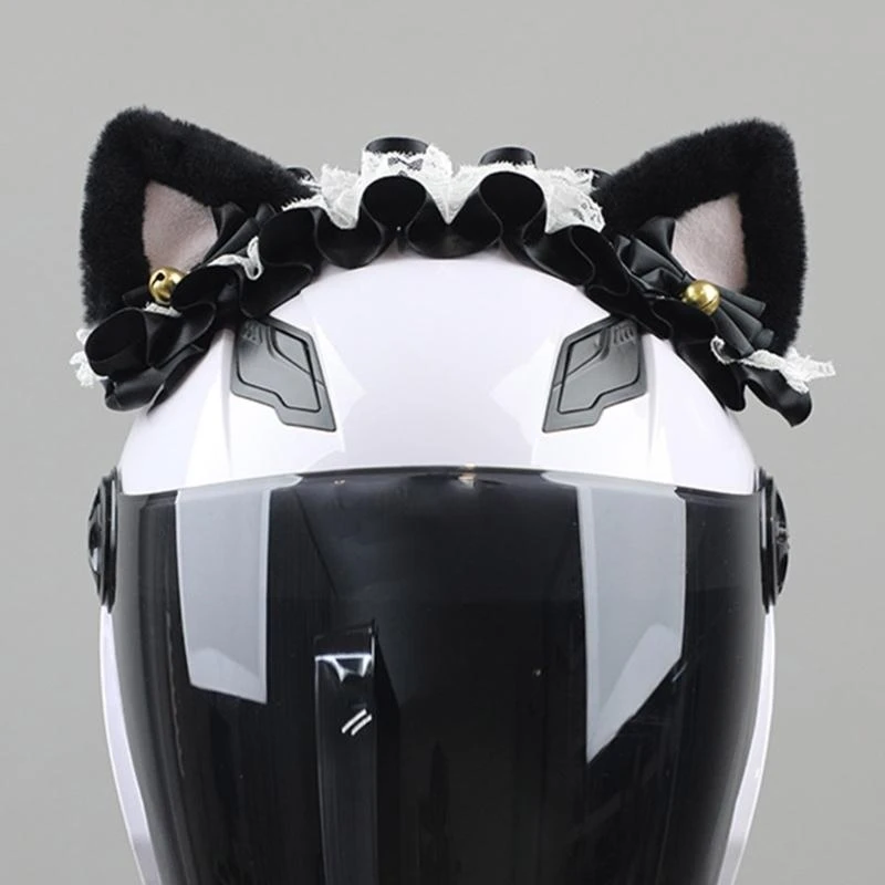 Orecchie pelose Fascia adesiva Orecchie da gattino per casco da snowboard Festa Orecchie di gatto carine fatte a mano con pizzo e nastro sexy