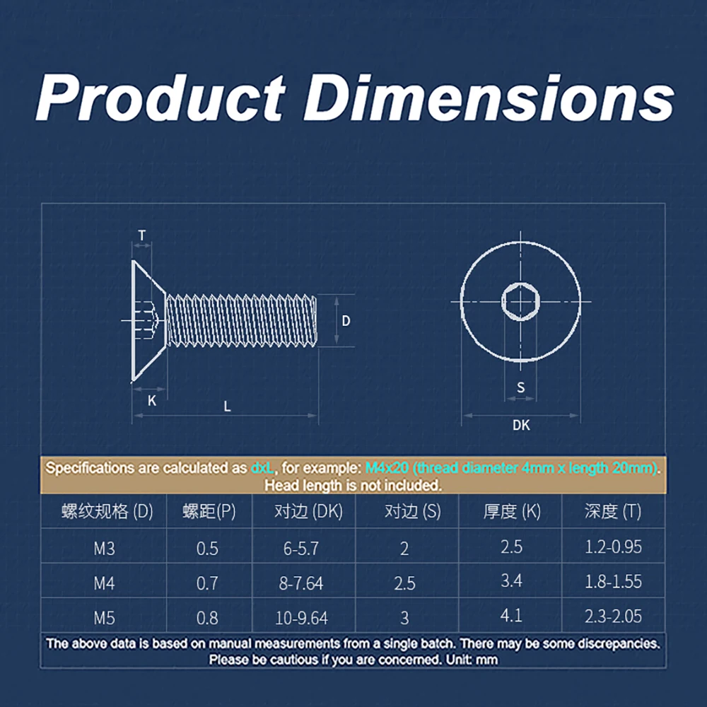 

10/20/50/100 pcs Black 304 Stainless Steel Hex Hexagon Socket Head Flat Countersunk Allen Machine Screws Bolt