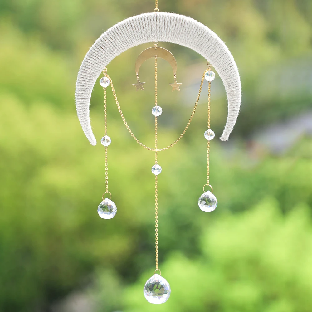 Atrapasueños colgante de cristal con forma de Luna, adorno de macramé, Prisma de cristal, atrapasueños, ventana, jardín, decoración del hogar