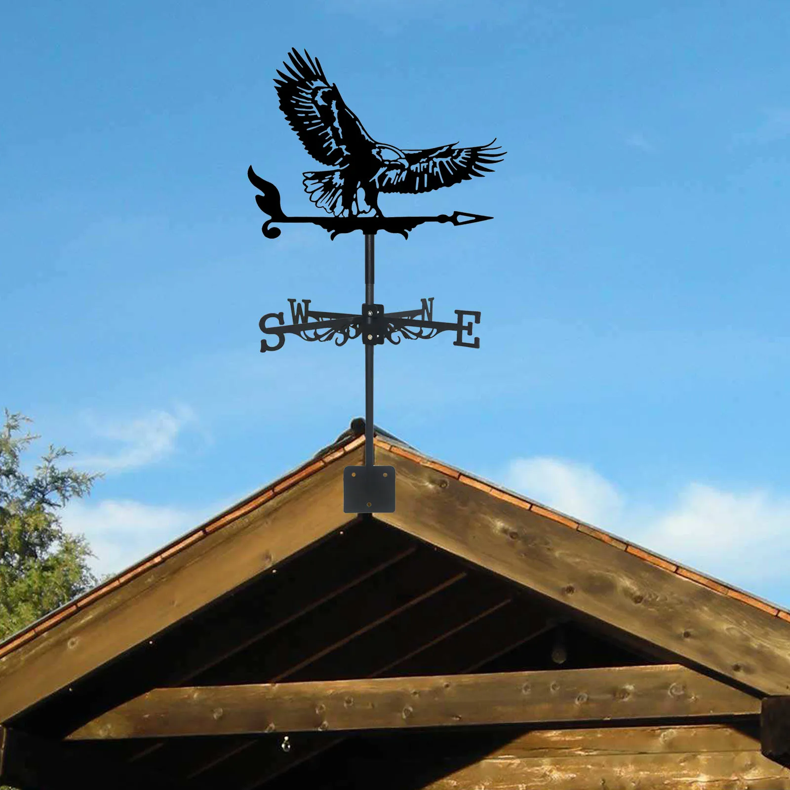 Eagle Wings Weathervane Silhouette Art Black Metal Aerial Raptor Wind Vanes Outdoors Decorations Garden for Roof Yard Building