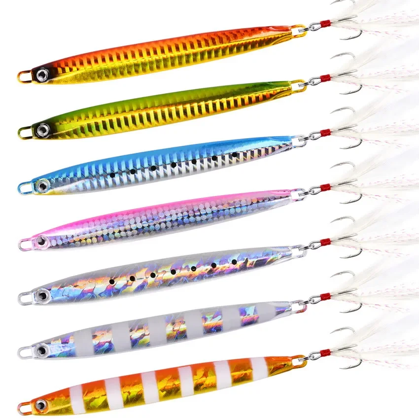 

SLOWER-Long Metal Jig Fishing Lure, Slow Cast, Jigging Spoon, Artificial Shore Bait, Sea Tackle, 10G, 20G, 30G, 40G, 60G, 7Pcs