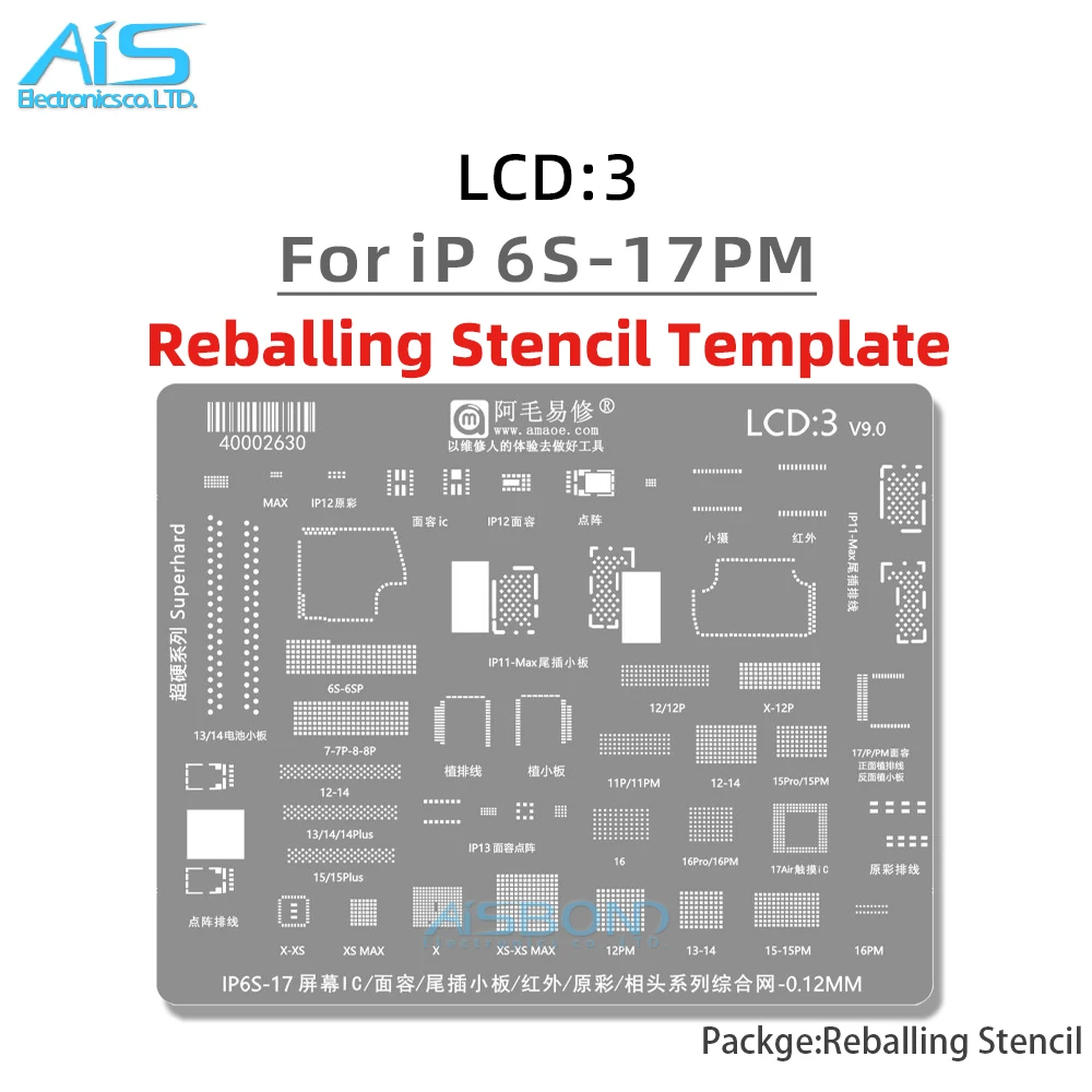 LCD3 BGA Reballing Stencil Template For iPhone 11 12 13 14 15 16 17 Pro Max Plus XS X LCD screen IC Dot Matrix Face ID Camera