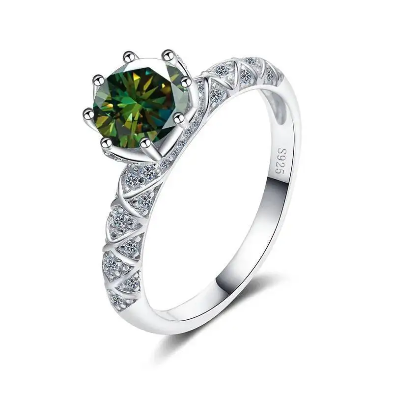 

Кольцо с круглым муассанитом 1 карат, цвета D, чистоты VVS, для женщин, из стерлингового серебра S925 с покрытием из золота Pt950, роскошное свадебное украшение