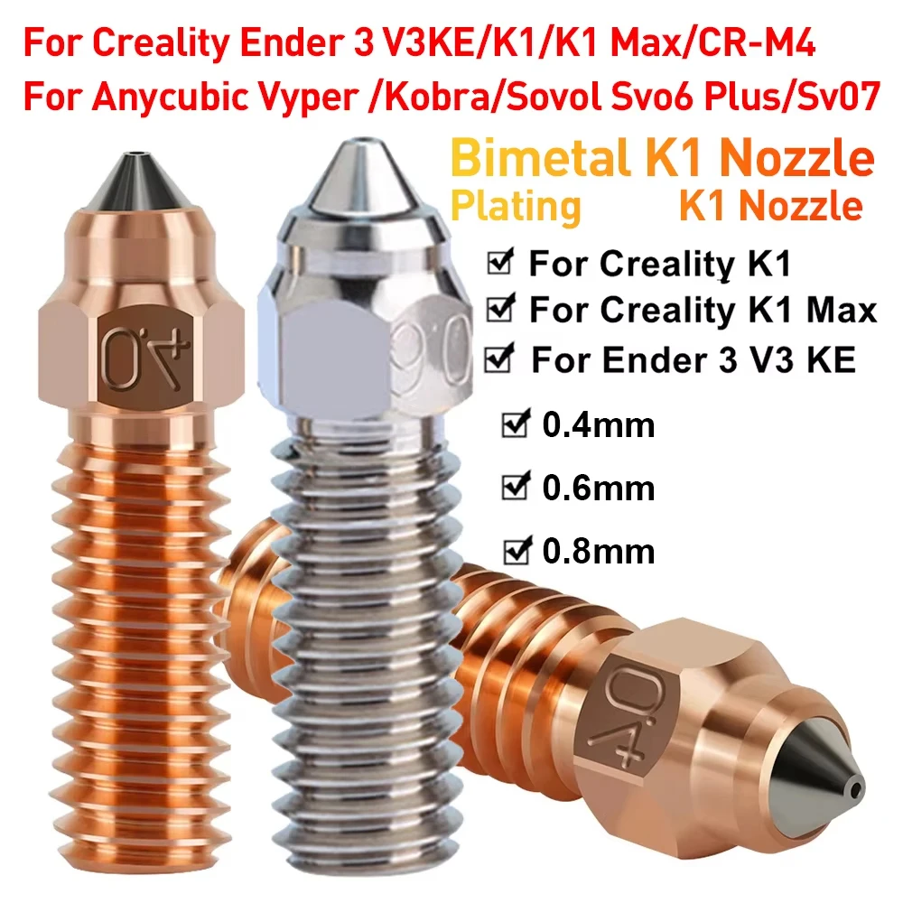 Bi-metal Nozzle For Ender 3 V3 KE Creality K1 K1 Max CR-M4 3D Printer Parts Copper Hardened Steel CHT Nozzles For K1 K1 Max