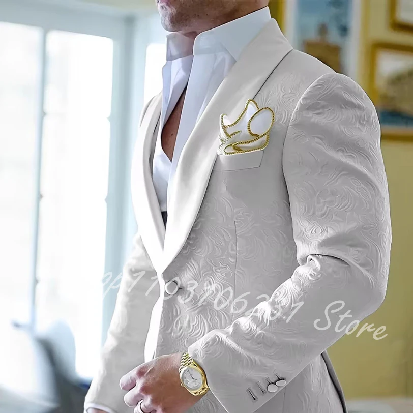 

Men Suit 2 Pieces Floral Pattern With Shawl Lapel For Wedding Groom Banquet Business Casual Tuxedo Jacket Pants Trajes De Hombre