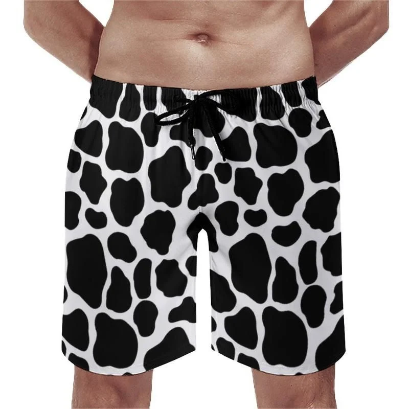 Black And White Cow 3d Print Beach Shorts Men Surf Board Shorts Summer Spots Street Funny Short Pants Fast Dry Swim Trunks