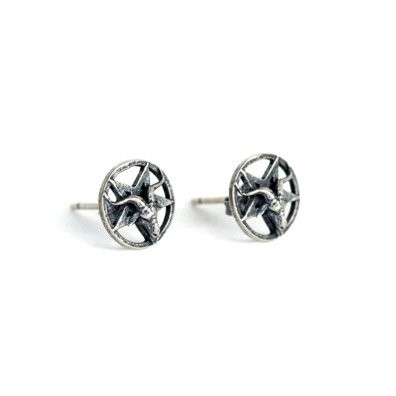 

1 Pair Silver Pentagram Retro Personality Earrings Round Simple and Versatile Earrings Retro Sheep for Head Earrings