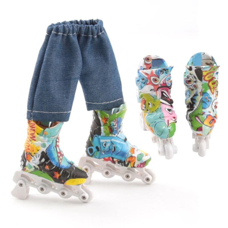 Mini Fingerboard Roller Skates Skateboard Shoes Sneakers Tiny Collectibles Gift