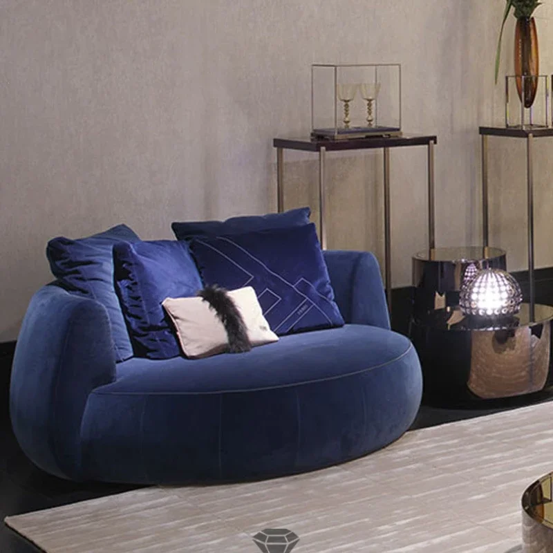 Post-Modern Fashion Creative round Sofa Simple Blue Velvet Fabric Living Room Combination Model Room Sofa