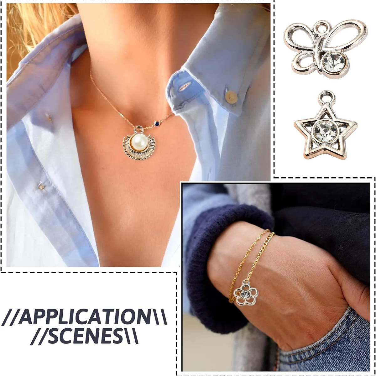 About 60pcs 12 Styles ABS Plastic CCB Plastic Pendants with Crystal Acrylic Rhinestone For Necklace Bracelet DIY Jewelry Making