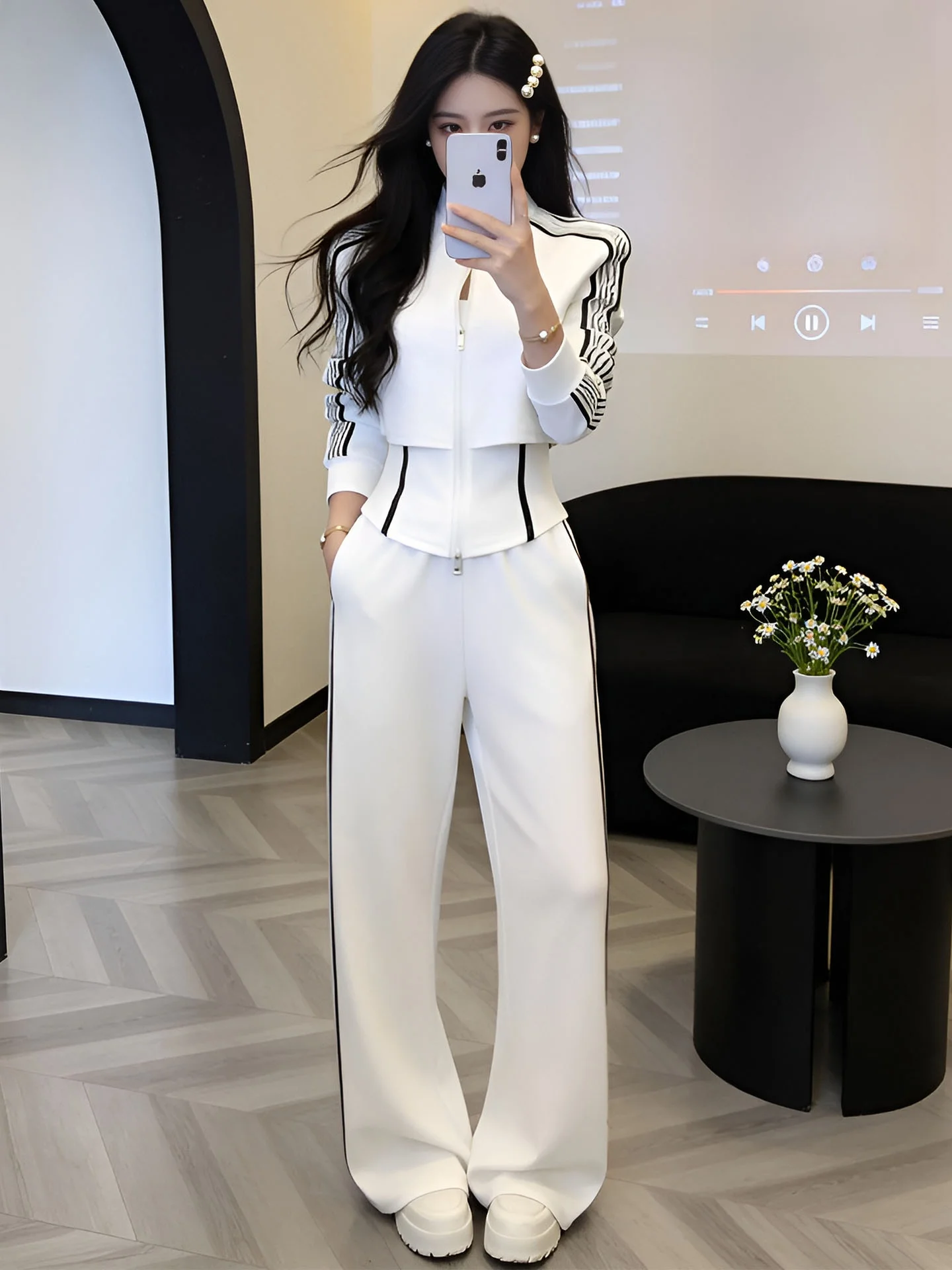 

Fashionable Short Jacket And Wide Leg Pants Set Women's Spring Autumn New Style Casual European Style Trendy Outfit Two Piece...