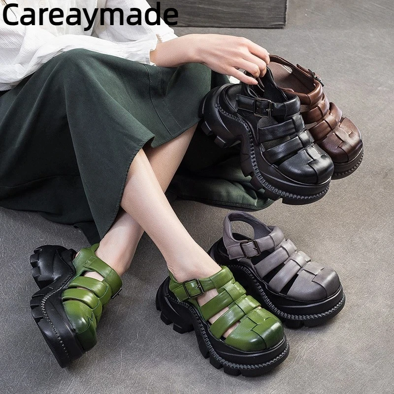 

Careaymade-Round Toe Woven Breathable Hollow-out Thick Soled Sandals 2026 Summer New Casual Versatile Women's Platform Shoes