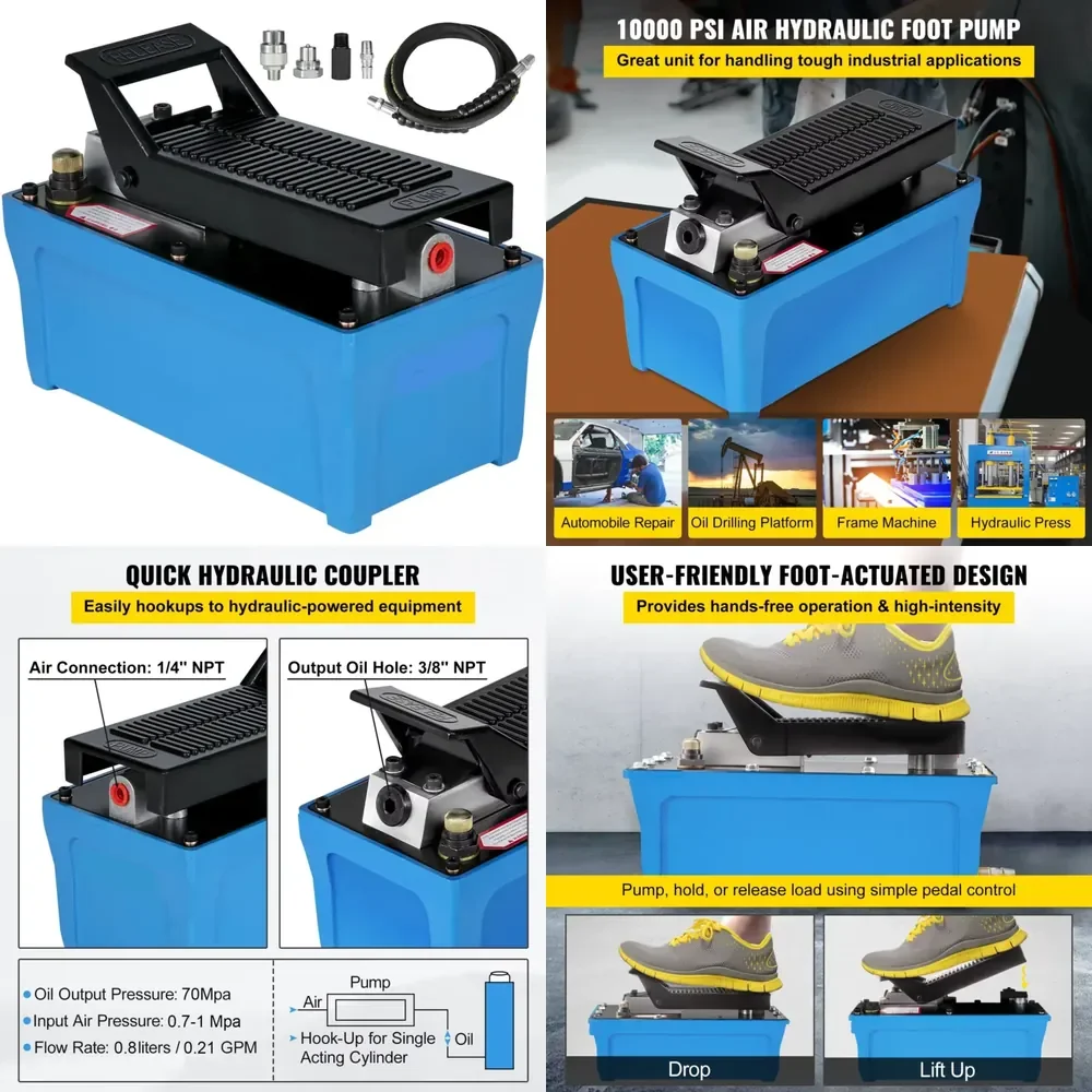 2026 Air Hydraulic Pump for Heavy Machinery Rigging Moving Auto Repair Oil Rigging 10000 PSI Pneumatic Foot Pump Aluminum