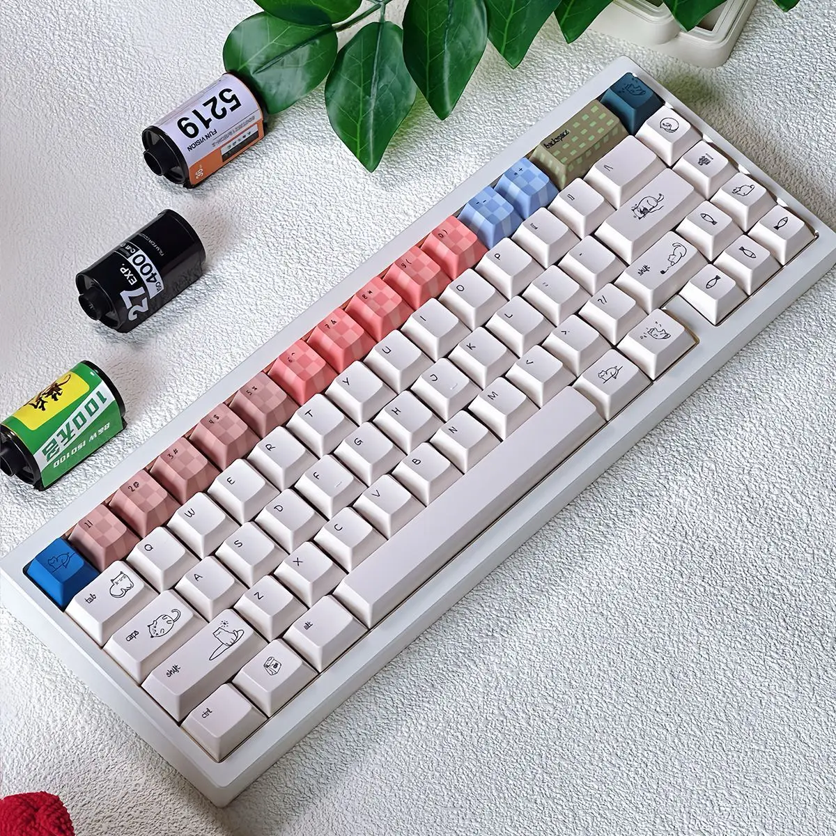 

Original cat no mechanical keyboard keycaps white PBT sublimation customization large full set of original height