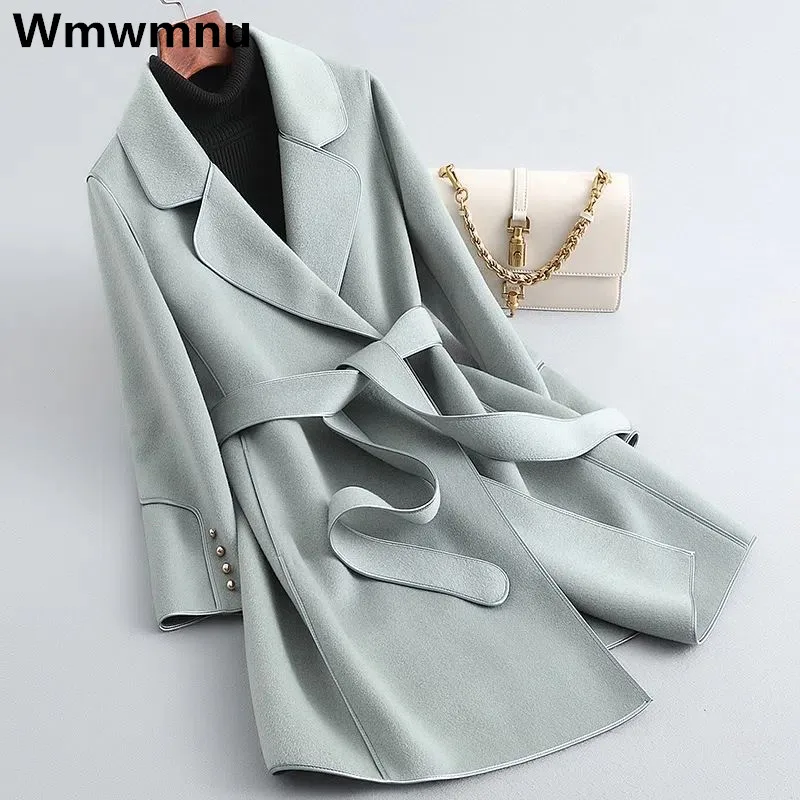 

Elegant Autumn Winter Woolen Coats Warm Unlined Womens Long Jackets Korean Fashion Loose Belt Chaquetas Thicken 2023 New Casaco