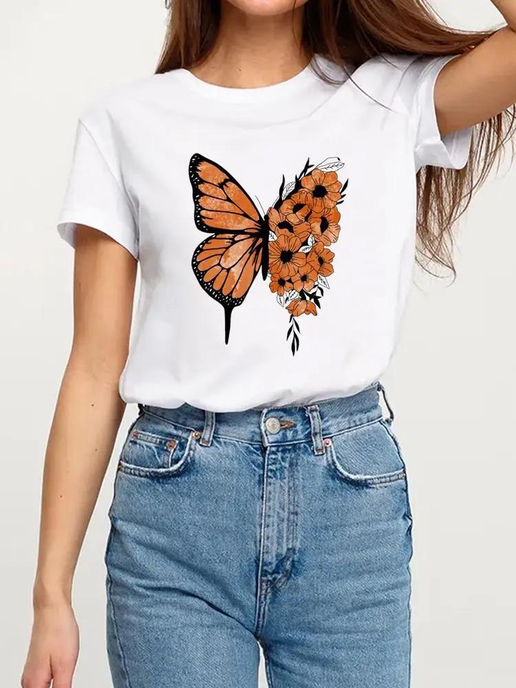 Summer Women Clothes Clothing Short Sleeve Graphic T-shirt Plane Love Sweet Cute Print T Shirt Fashion Kawaii Basic Tee Top