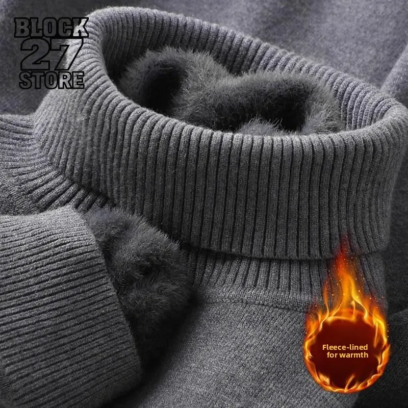 

Harajuku Winter Thick Fleece Sweater Men Half Turtleneck Soft Warm Knitted Pullover Slim Fit Solid Color Thermal Undershirt New