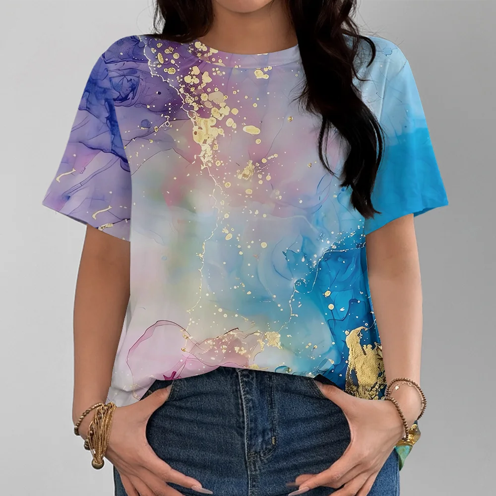 

Modern Design Abstract Splash Art Women's T-shirt Casual Fashion Comfortable Purple Pink Blue Short Sleeve Unisex Y2K Streetwear