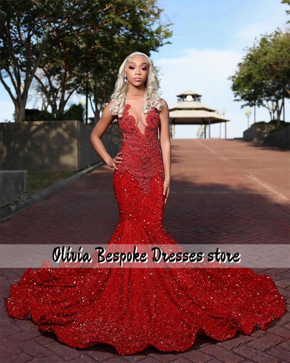 Robe de Bal à Paillettes Rouges et Strass Perlés, Sirène, ixde Léon, Quelle que soit la Noire, pour Fille, Cocktail de Nouvel An, Personnalisée