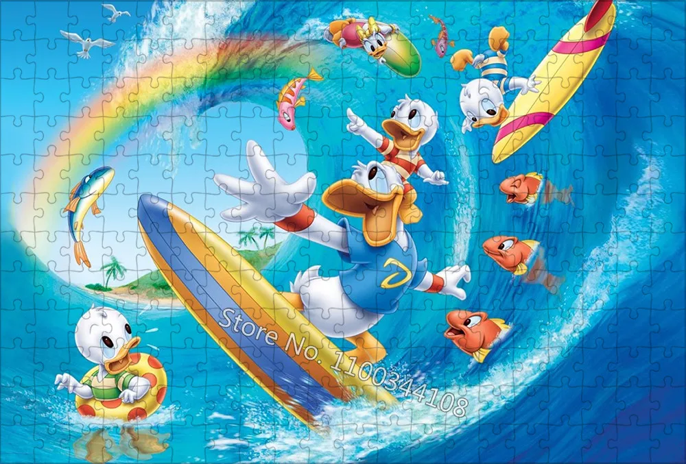 300/500/1000 peças quebra-cabeças de madeira disney pato donald dos desenhos animados quebra-cabeça brinquedos educativos das crianças diy montado presentes